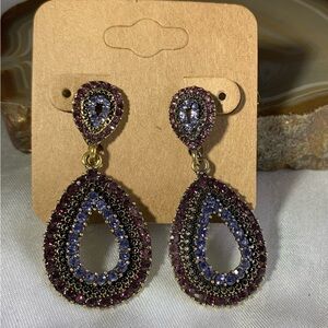 Grape Purple and Purple Rhinestone Teardrop Earrings